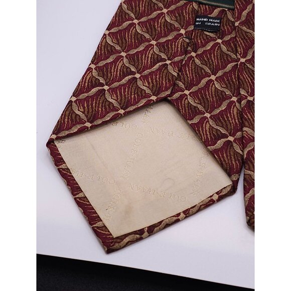 Cole Haan Mens Vintage Silk Tie Red & Gold Geometric Pattern - Picture 6 of 16